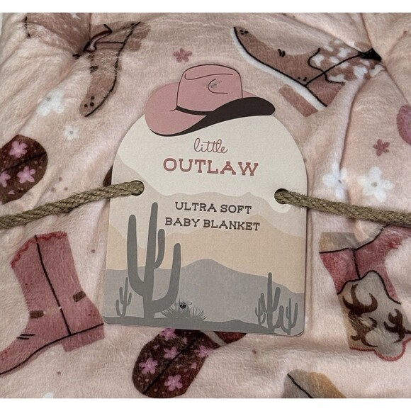 NWT Baby Blanket Soft Sherpa Reverse Pink Cowgirl Boots Baby Gift. Little Outlaw - Picture 2 of 5